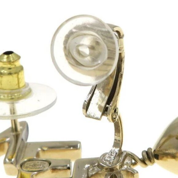 CHANEL Logos Pearl Teardrop Dangle Stud Earrings Gold Tone A22K Auth D-r009 - Picture 5 of 9